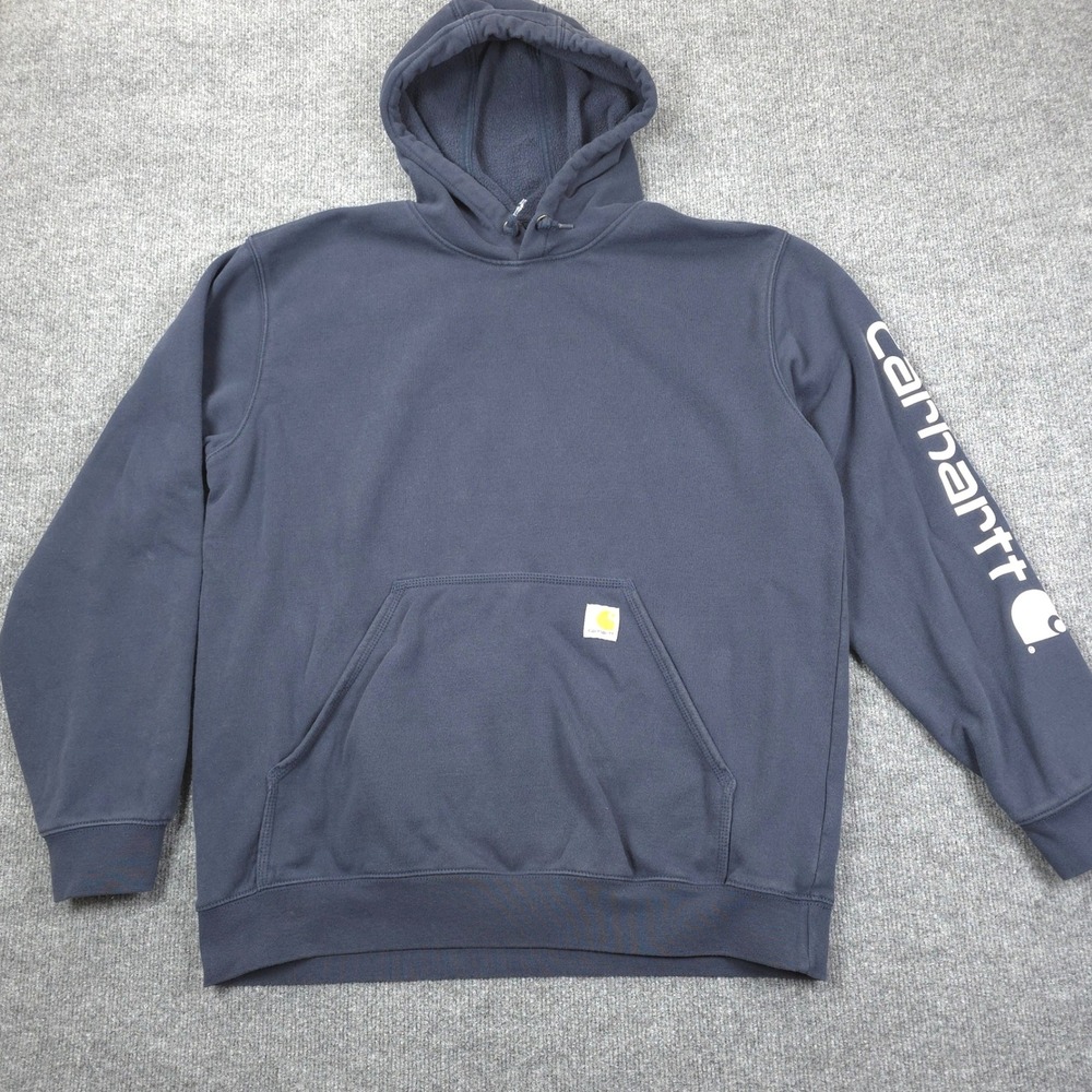 Carhartt Hoodie Mens Large Blue Loose Fit Sleeve Logo Workwear Pullover